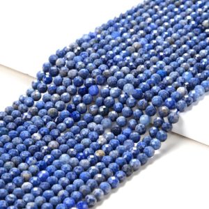 Shop Dumortierite Faceted Beads! Natural Dumortierite Gemstone Grade AA Micro Faceted Round 3MM 4MM Loose Beads 15 inch Full Strand (P56) | Natural genuine faceted Dumortierite beads for beading and jewelry making.  #jewelry #beads #beadedjewelry #diyjewelry #jewelrymaking #beadstore #beading #affiliate #ad