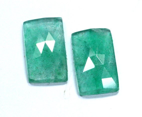 Beryl Emerald Stone, Green Faceted Emerald 2 Pieces Pair Earring Size Gemstone Rose Cut Emerald Rectangle Gemstone 6.20 Carat 13x8x3 Mm