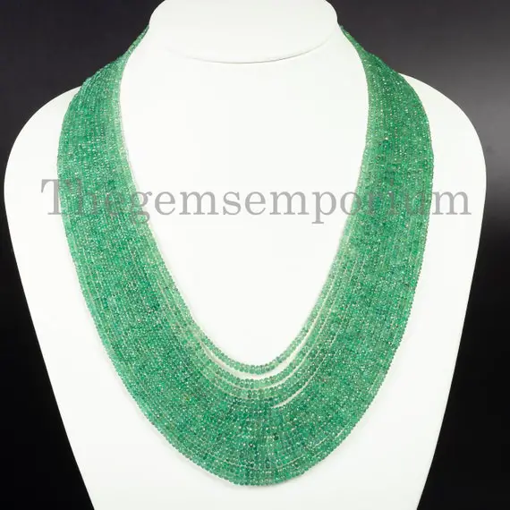 Natural Zambian Emerald Necklace Set, Emerald Faceted Rondelle Beads Necklace, Emerald Briolette Beaded Necklace, Emerald Gemstone Jewelry