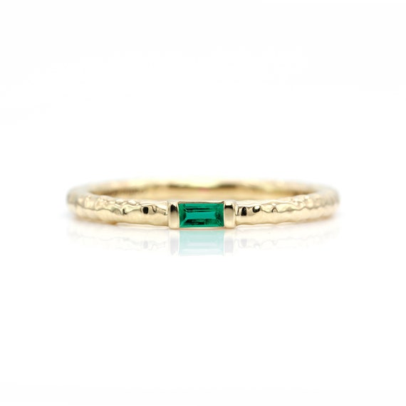 Emerald Promise Ring, Solid Gold | Baguette Birthstone Ring, Family Ring, Stacking Mother's Ring, Grandmother's Ring, Gift For Girlfriend