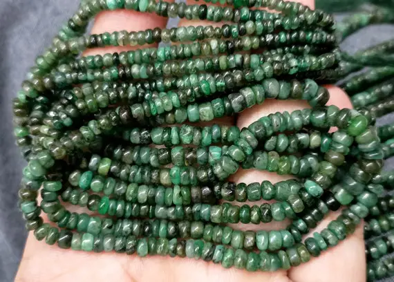 14 Inch Strand, Natural Emerald Smooth Rondelles,size.3-5.5mm
