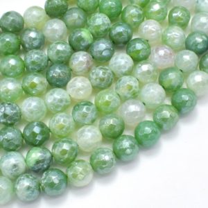 Mystic Coated Fire Agate- Green, 8mm Faceted Round Beads, AB Coated, 15 Inch, Full strand, Approx. 47 beads, Hole 1mm (122025336)