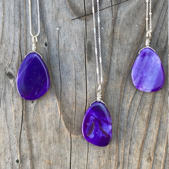 Agate / Fire Agate / Purple Agate / Agate Pendant / Agate Necklace / Chakra Jewelry / Reiki Jewelry / Natural Stone / Sterling Silver