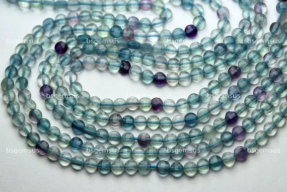 12.5 Inch Strand,finist Quality,natural Fluorite Faceted Coins Shaped Beads. Size 4mm
