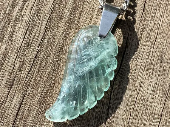 Green Fluorite Angel Wing  Healing Stone Necklace With Positive Healing Energy!