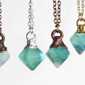 Fluorite Necklace – Fluorite Octahedron Pendant – Raw Crystal Necklace | Natural genuine Gemstone pendants. Buy crystal jewelry, handmade handcrafted artisan jewelry for women.  Unique handmade gift ideas. #jewelry #beadedpendants #beadedjewelry #gift #shopping #handmadejewelry #fashion #style #product #pendants #affiliate #ad