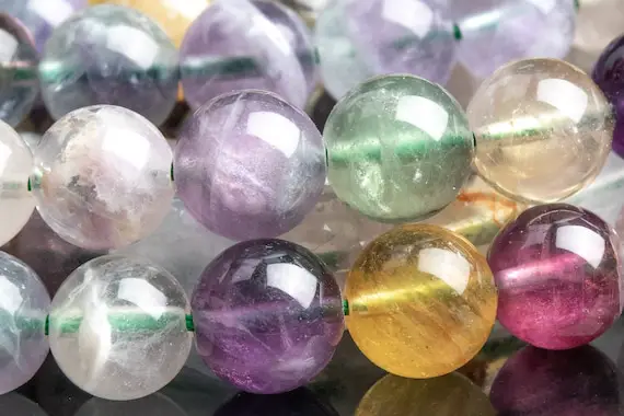 Genuine Natural Fluorite Gemstone Beads 8-9mm Multicolor Round Aa Quality Loose Beads (111089)