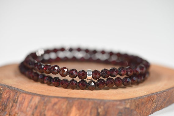 Dark Red Garnet Bracelet, Handmade Gemstone Jewelry, Natural Garnet 5mm Beads Bracelet, Stretch Stacking Energy Bracelet
