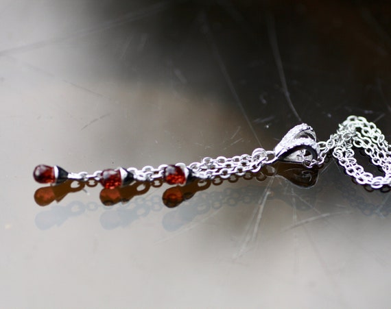 Delicate Multi Drop Natural Garnet Pendant Sterling Silver 925 , January Birthstone , 2nd Anniversary , Wedding , Bridal