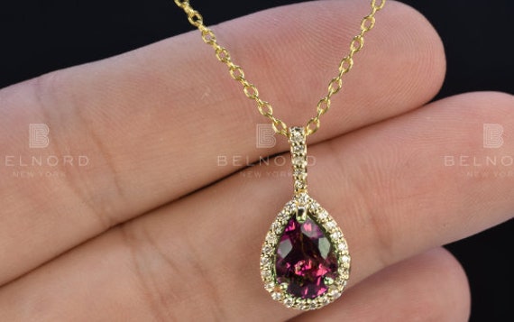 Rhodolite Garnet Necklace, Gift For Wife, Diamond Rhodolite Pendant In 14kt Gold, Necklaces For Women, Gift For Her, Gold Garnet Pendant