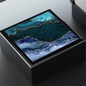 Shop Men's Jewelry Boxes! Geode Art Keepsake Box For Men – Custom, Agate Print Mens Jewelry Box Wooden, Black Wood Keepsake Box Gift for Him | Shop jewelry making and beading supplies, tools & findings for DIY jewelry making and crafts. #jewelrymaking #diyjewelry #jewelrycrafts #jewelrysupplies #beading #affiliate #ad