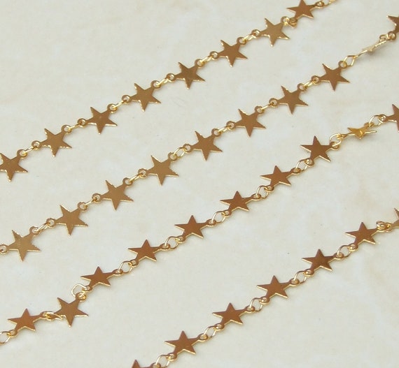 Gold Plated Jewelry Making 6.5mm X .3mm Body Belly Star Shaped Necklace Chain By The Foot, Bulk Star Necklace Chain