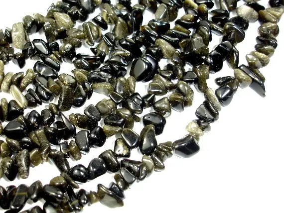 Golden Obsidian, Approx 4-10mm Chips Beads, 35 Inch, Long Full Strand, Hole 0.8 Mm (239005001)