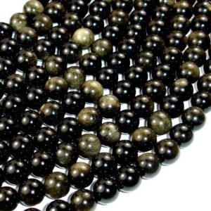 Shop Golden Obsidian Beads! Golden Obsidian, Round, 10mm, beads, 15.5 Inch, Full strand, Approx 37 beads, Hole 1 mm, A quality (239054002) | Natural genuine round Golden Obsidian beads for beading and jewelry making.  #jewelry #beads #beadedjewelry #diyjewelry #jewelrymaking #beadstore #beading #affiliate #ad