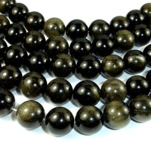 Shop Golden Obsidian Beads! Golden Obsidian, 14mm Round beads, 15 Inch, Full strand, Approx 28 beads, Hole 1 mm, A quality (239054006) | Natural genuine round Golden Obsidian beads for beading and jewelry making.  #jewelry #beads #beadedjewelry #diyjewelry #jewelrymaking #beadstore #beading #affiliate #ad