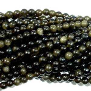 Shop Golden Obsidian Beads! Golden Obsidian Beads, Round, 4mm (4.5 mm), 15.5 Inch, Full strand, Approx 98 beads, Hole 0.8 mm, A quality (239054005) | Natural genuine round Golden Obsidian beads for beading and jewelry making.  #jewelry #beads #beadedjewelry #diyjewelry #jewelrymaking #beadstore #beading #affiliate #ad
