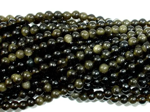 Golden Obsidian Beads, Round, 4mm (4.5 Mm), 15.5 Inch, Full Strand, Approx 98 Beads, Hole 0.8 Mm, A Quality (239054005)