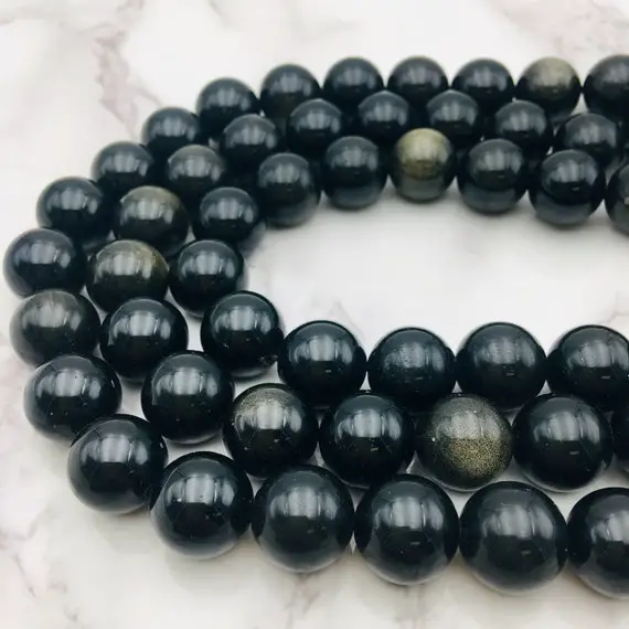 Gold Obsidian Smooth Round Beads 14mm 16mm 15.5" Strand