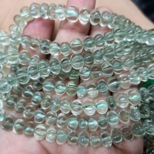 Shop Green Amethyst Beads! 7 Inches Strand, Green Amethyst Quartz Glass Smooth Melon Shape Rondelles Size 7-8mm | Natural genuine rondelle Green Amethyst beads for beading and jewelry making.  #jewelry #beads #beadedjewelry #diyjewelry #jewelrymaking #beadstore #beading #affiliate #ad
