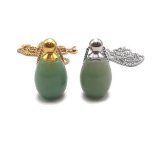 Shop Aventurine Necklaces! Green Aventurine Essential Oil Necklace Drum Shape Perfume Bottle S/G Chain | Natural genuine Aventurine necklaces. Buy crystal jewelry, handmade handcrafted artisan jewelry for women.  Unique handmade gift ideas. #jewelry #beadednecklaces #beadedjewelry #gift #shopping #handmadejewelry #fashion #style #product #necklaces #affiliate #ad