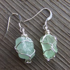 Emerald Green Calcite Crystal Earrings With Sterling Silver Hooks | Natural genuine Gemstone earrings. Buy crystal jewelry, handmade handcrafted artisan jewelry for women.  Unique handmade gift ideas. #jewelry #beadedearrings #beadedjewelry #gift #shopping #handmadejewelry #fashion #style #product #earrings #affiliate #ad