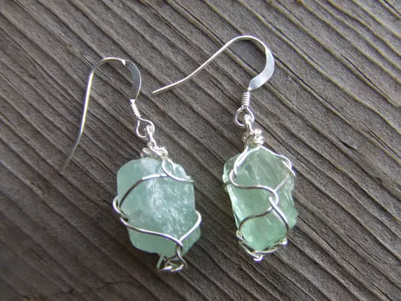 Emerald Green Calcite Crystal Earrings With Sterling Silver Hooks