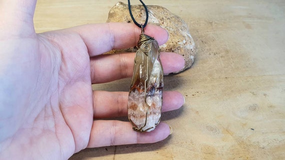 Mens Raw Green Calcite Pendant. Unisex Reiki Jewelry Uk. Wire Wrapped Pendant