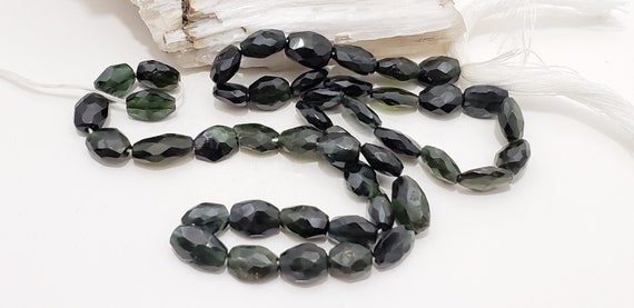 Genuine Green Tourmaline Hand Faceted Oval Small Nugget Beads 7.6mm To 9mm, Full Strand, Beads, Natural, Semi Precious, 14 In. Strand