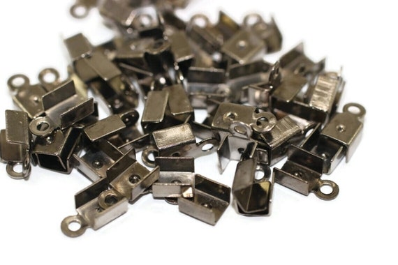Gunmetal Leather Crimp Ends With Loop (5x9mm), Cord Ends, Crimp End Findings, Cord Tip, Crimps, Jewelry Crimps,  Gnc