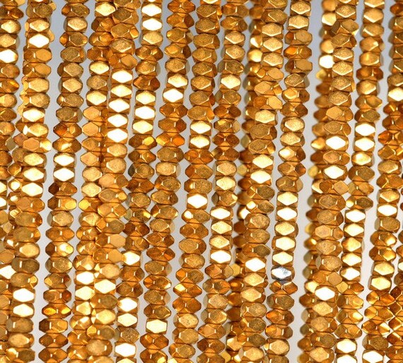3x2mm Gold Hematite Gemstone Faceted Rectangle 3x2mm Loose Beads 15.5 Inch Full Strand (90185547-837)