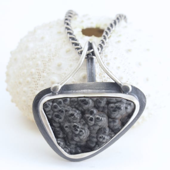 Sale 20% Off Bubble Botryoidal Hematite Sterling Silver Pendant Necklace