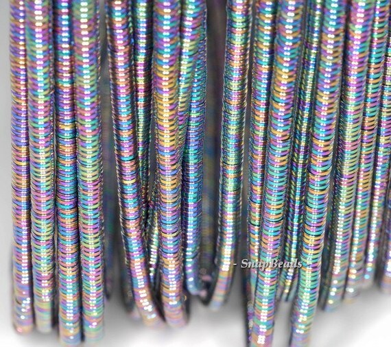 4x1mm Titanium Rainbow Hematite Gemstone Heishi Rondelle Slice Loose Beads 15 Inch Full Strand (90185687-838)