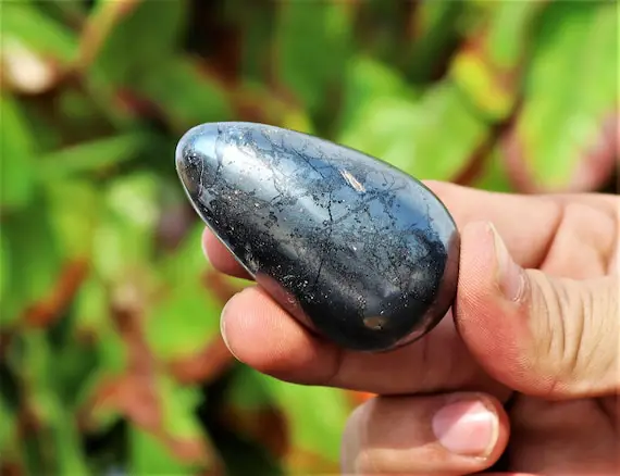 Small 55mm Silver Hematite Egg - Reiki Charged Healing Stone, Metaphysical Meditation Decor, Spiritual Yoga Gift