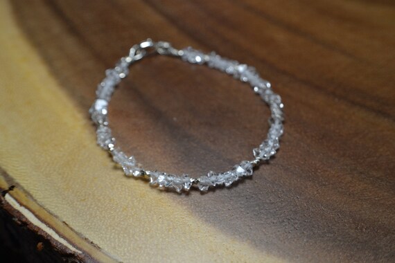 Dainty Herkimer Diamond Birthstone Bracelet // Sterling Silver, 14k Gold Fill // April Birthstone Jewelry // Diamond Alt // 10th Anniversary