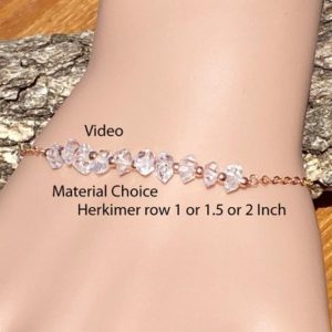 Shop Herkimer Diamond Bracelets! Raw Tiny 5 mm Herkimer Diamond Bracelet/Very Clear Double Pointed Smooth Facets/ 4K Rose or Yellow Gold Filled, Sterling Silver Choice | Natural genuine Herkimer Diamond bracelets. Buy crystal jewelry, handmade handcrafted artisan jewelry for women.  Unique handmade gift ideas. #jewelry #beadedbracelets #beadedjewelry #gift #shopping #handmadejewelry #fashion #style #product #bracelets #affiliate #ad