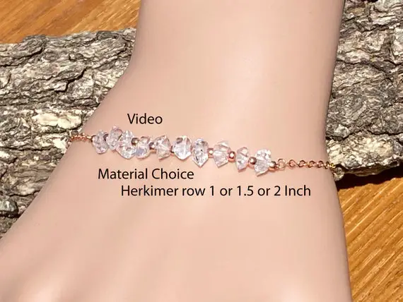 Raw Tiny 5 Mm Herkimer Diamond Bracelet/very Clear Double Pointed Smooth Facets/ 4k Rose Or Yellow Gold Filled, Sterling Silver Choice