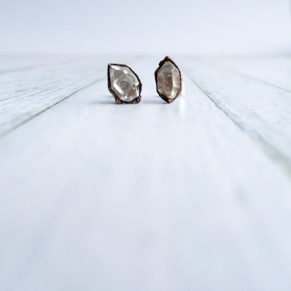 Raw Crystal Studs | Herkimer Diamond Earrings | Tibetan Quartz Earrings | April Birthstone Jewelry | April Birthstone Earrings