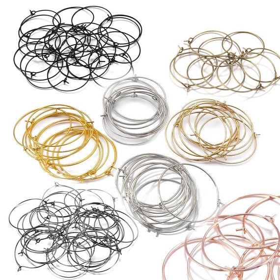 Hoops Earrings Big Circle Ear, Wire Hoops Earrings Wires, Gold Silver, Black, 50pcs/lot 20 25 30 35 Mm