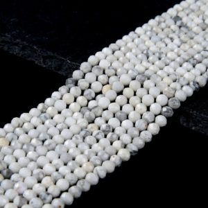 Shop Howlite Faceted Beads! Natural Howlite Gemstone Grade AA Micro Faceted Round 4MM 5MM Loose Beads 15 inch Full Strand (P58) | Natural genuine faceted Howlite beads for beading and jewelry making.  #jewelry #beads #beadedjewelry #diyjewelry #jewelrymaking #beadstore #beading #affiliate #ad