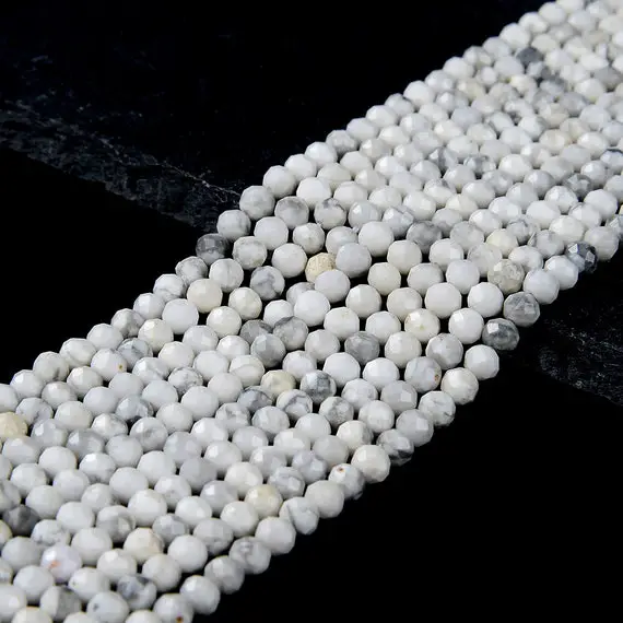 Natural Howlite Gemstone Grade Aa Micro Faceted Round 4mm 5mm Loose Beads 15 Inch Full Strand (p58)