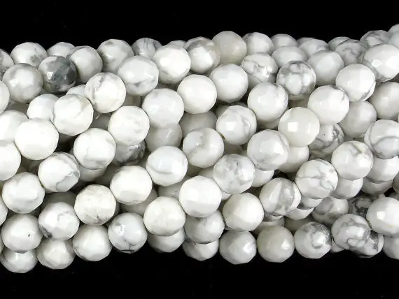 White Howlite Beads, Faceted Round, 6 Mm, 15 Inch, Full Strand, Approx 60 Beads, Hole 1 Mm, A Quality (275025001)