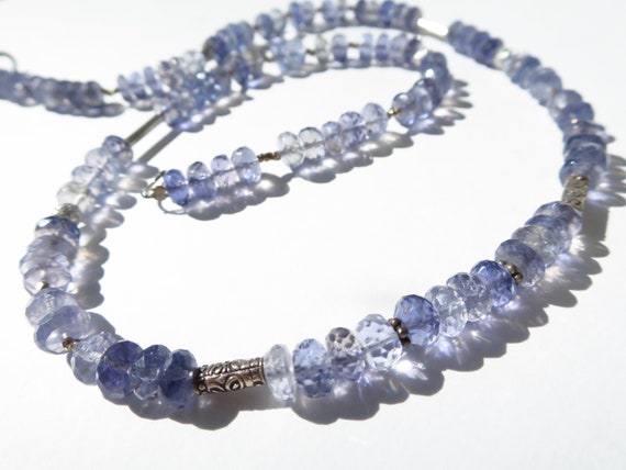 Fantastic Ink Blue Iolite Necklace Gemstone Natural Collier Faceted Iolite Sterling Silver Beads Natural Gemstone