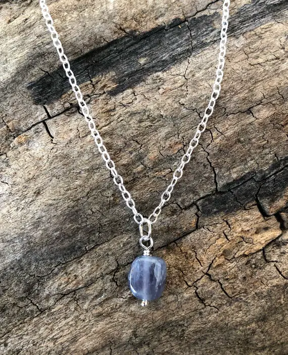 Iolite Crystal Pendant Necklace With Sterling Silver Chain, Dainty Iolite Crystal Jewelry, Blue Violet Metaphysical Chakara Healing Stone