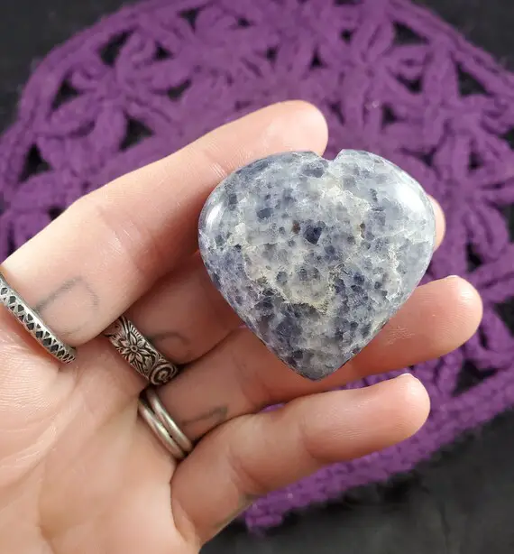 Iolite Heart Crystal Polished Stones Palmstone Crystals Natural Blue Unique India Heart Shaped Carving