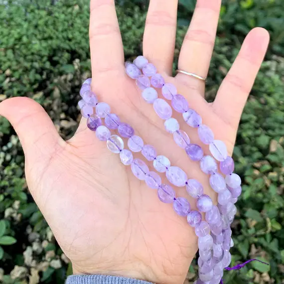 1 Strand/15" Natural Purple Lavender Jade Healing Gemstone 6mm To 8mm Free Form Oval Tumbled Pebble Stone Beads For Earrings Jewelry Making
