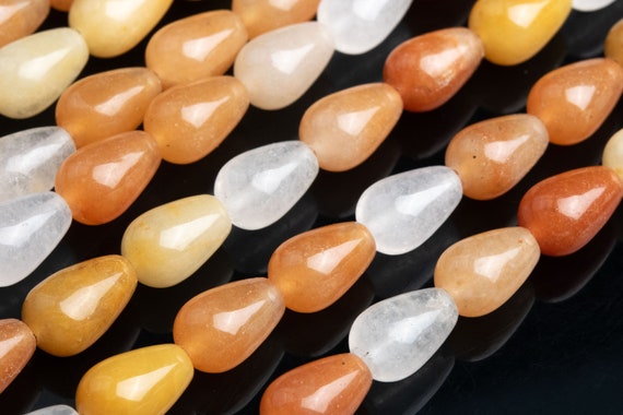 Genuine Natural Jade Gemstone Beads 12x8mm Multicolor Teardrop Aaa Quality Loose Beads (103065)