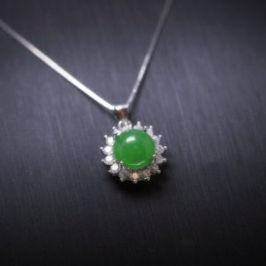Shop Jade Pendants! 8 mm Green Jade Necklace Sterling Silver Princess Diana Style Sunflower Star Green Jade Pendant | Natural genuine Jade pendants. Buy crystal jewelry, handmade handcrafted artisan jewelry for women.  Unique handmade gift ideas. #jewelry #beadedpendants #beadedjewelry #gift #shopping #handmadejewelry #fashion #style #product #pendants #affiliate #ad