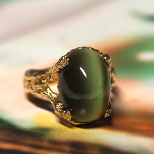 Cat's Eye Nephrite Ring Jade Gold Chatoyancy Engagement ring Cocktail Natural Green Jade Gemstone Gold Gift Mens May Birthstone Jewelry LOTR | Natural genuine Gemstone rings, simple unique alternative gemstone engagement rings. #rings #jewelry #bridal #wedding #jewelryaccessories #engagementrings #weddingideas #affiliate #ad