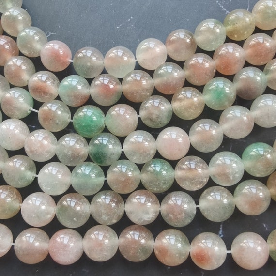 Candy Jade Beads: Pink Green Round Gemstone Strand (10mm, 15.5 Inch)