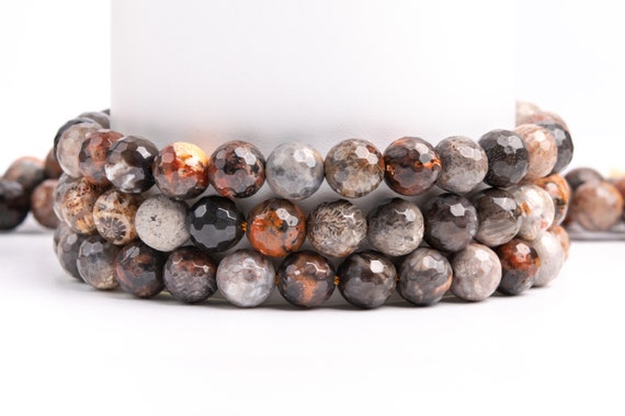 Natural Multicolor Coral Fossil Jasper Gemstone Grade Aaa Micro Faceted Round 6mm 8mm 10mm Loose Beads